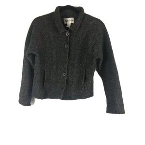 David‎ Hollis Boiled Wool Jacket Gray Button Front Collared Blazer Womens Small